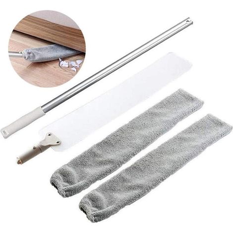 Plumeau, brosse à poussière longue réglable et 2 housses en tissu lavables, balai à franges plat et flexible (1/5)