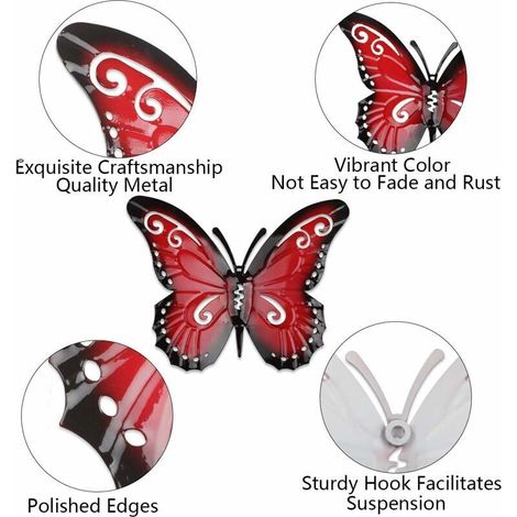 3 Pièces Métal Papillon Métal Papillon Décorations Murales Métal Papillon Mur Art Métal Papillon Jardin Décoration Murale pour Jardin Cour Clôture Salon Chambre Décoration