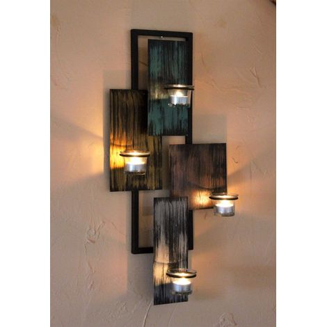 DanDiBo Wandteelichthalter Abstrakt Metall Wand Schwarz 60 cm Teelichthalter Kerzenhalter Wandkerzenhalter Wandleuchter