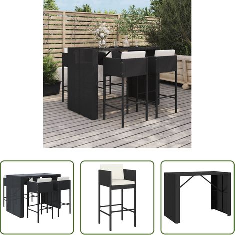 Tabouret de bar -  Ensemble de bar de jardin 5 pcs avec coussins noir poly rotin (1/5)