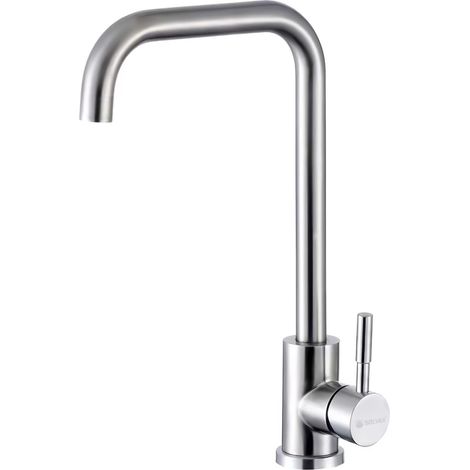 Robinet de Cuisine, Mitigeur Cuisine Chaud et Froid en Acier Inoxydable, Robinet Evier de Cuisine, Finition Brossée en Surface, Equipé Flexibles Chauds/Froids, SP-10021 (1/5)