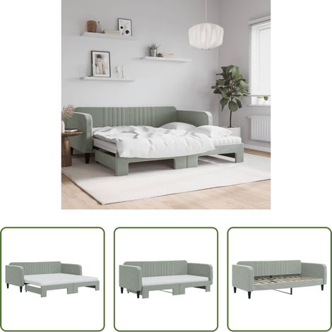 Lit gigogne - Lit de jour avec gigogne et matelas gris clair 90x190cm velours (1/5)