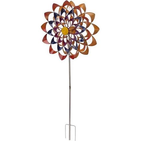 Metallwindmühle, exquisite 3D-Windmühle für den Außenbereich aus farbenfrohem Metall mit Erdspieß für Parks, Gärten und Rasenflächen (1/5)