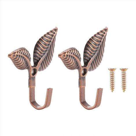 Lot de 2 crochets muraux en forme de feuille pour rideaux, décoration intérieure, bronze rouge (1/5)