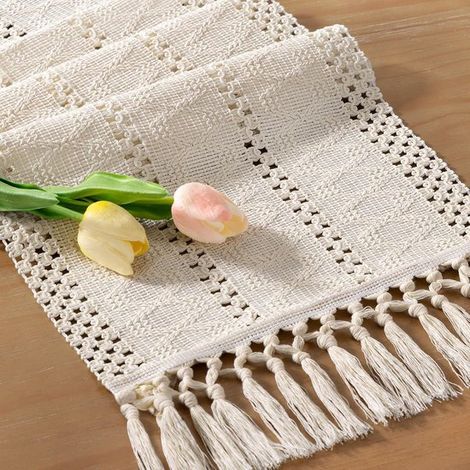 Camino de mesa bohemio para Pascua, primavera, estilo granja, yute, bambú, rústico, comedor, centro de mesa, bufanda, verde oscuro, 30160cm (1/5)