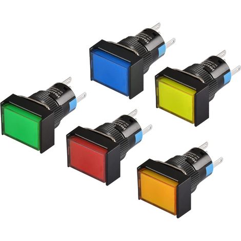 Interrupteur à bouton-poussoir rectangulaire de 16mm, type à verrouillage, 1NO 1NC, Rouge Bleu Jaune Vert Orange, lampe LED 24V (1/5)
