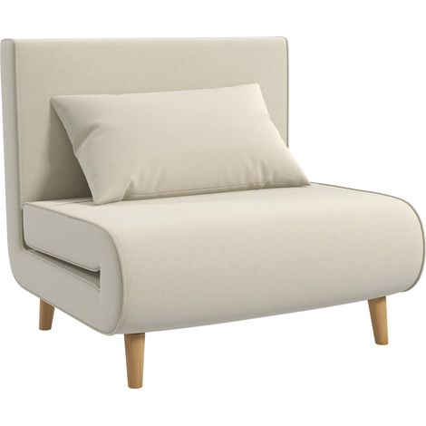 Divano letto singolo reclinabile nordico in tessuto effetto lino color crema (1/5)