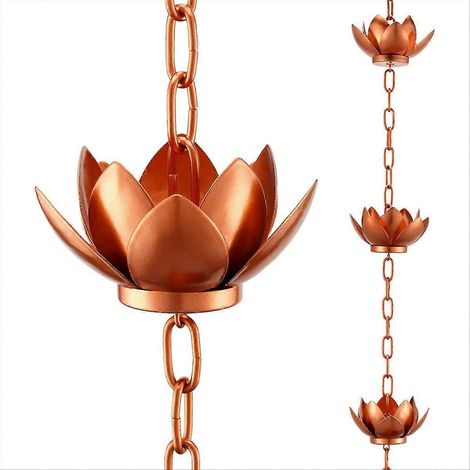 Chaîne de récupération d'eau de pluie en forme de lotus de 1,2 m avec adaptateur, pour gouttières extérieures, pour détourner l'eau et l'embellir. (1/5)