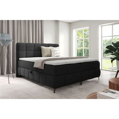 Boxspringbett Schlafzimmerbett SOPHIE 100x200cm Stoff Aragon Schwarz (1/5)