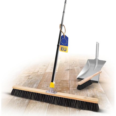 Balai d'atelier Novaliv grand modèle 80 cm avec manche en poils mélangés, kit de balayage galvanisé avec lèvre en caoutchouc composé d'une pelle à