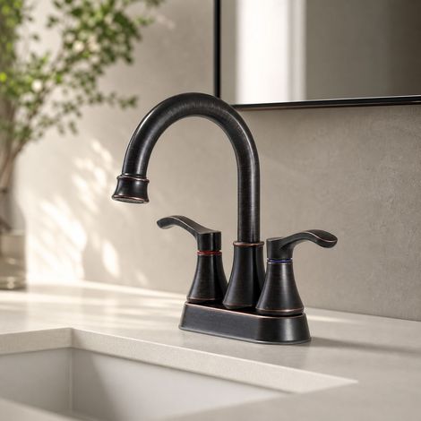 Robinet lavabo double poignée 4 pouces, mitigeur salle de bain en alliage zinc et acier inoxydable avec aérateur, noir (1/5)