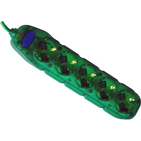 Multiprise 5 Prises avec Interrupteur Câble 3G1 1,5 m Vert Transparent