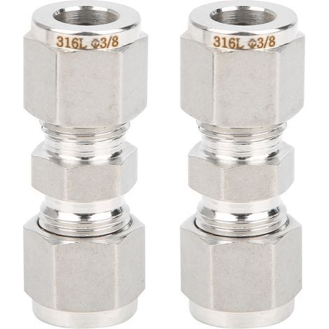 Kompressionsverschraubung aus Edelstahl 316, gerader Schlauchadapter mit Doppelklemmring für Schläuche (Ф3/8"), 2 Stück (1/5)