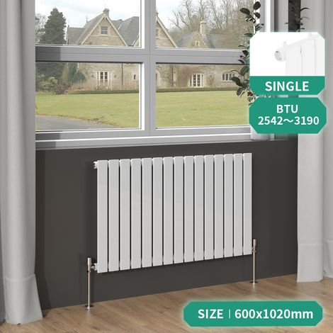 NRG White Column Designer Radiator Flat Single Panel Bathroom Central Heating Horizontal 600x1020mm (1/5)