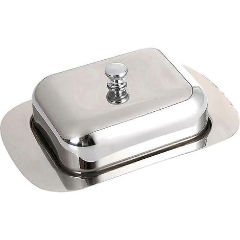 Beurrier/boîte à fromage en acier inoxydable luxueux, avec couvercle facile à prendre en main. (1/4)