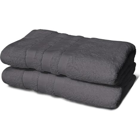 Lot de 2 serviettes de bain LOVELY HOME 70 x 140 cm anthracite 100% coton 500 g/m² (1/3)