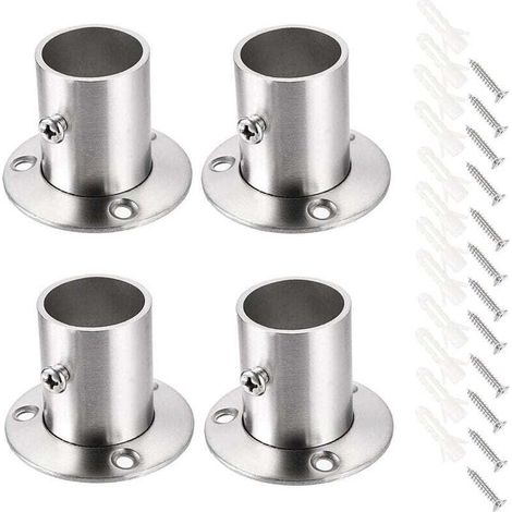 SABIR 4 paquets de supports de tige à bride en acier inoxydable, support de tuyau à montage mural avec vis pour tringle à rideau de douche de garde-robe de placard (ajustement 25 mm / 1 '') (1/5)