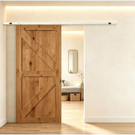 Kit de ferrure pour porte coulissante en acier, rail 186 cm avec 2 roulettes et accessoires, charge maximale 30 kg, pour porte jusqu'à 4 cm et 93 cm de large – CHICFURN (1/5)