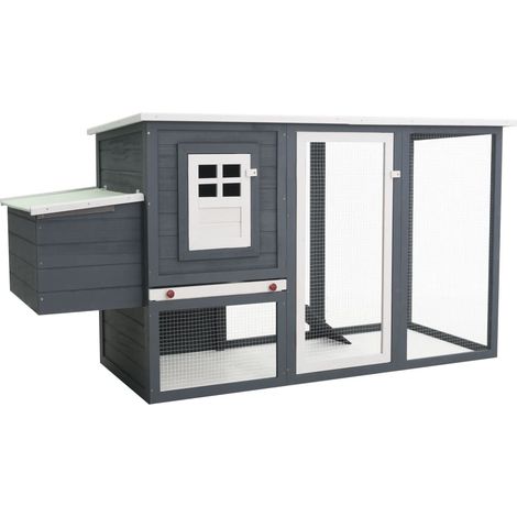 Pollaio da esterno con 1 cassetta nido 202 x 75 x 98 cm legno grigio 020001698