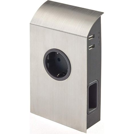 Unterbau- Anbausteckdose Edelstahloptik gebürstet mit Schuko, 2x Euro & 2x USB (1/3)
