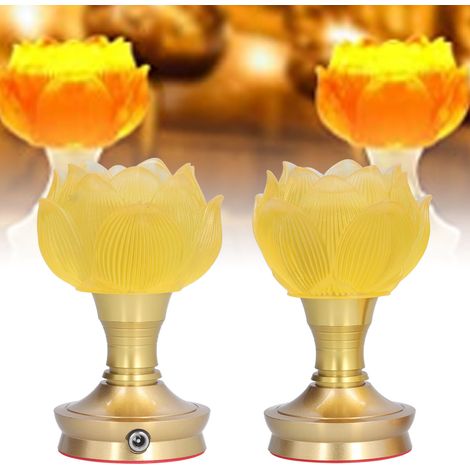 Lot de 2 lampes LED lotus tricolores réglables, à brancher, pour usage domestique, lampe d'offrande bouddhiste, article bouddhiste, norme européenne 100-240 V. (1/5)