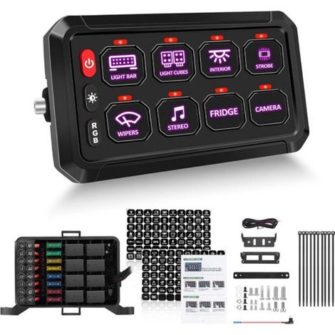 Panel de interruptores RGB de 8 vías,sistema de relés de control de circuito impermeable,universal para camiones,vehículos todo terreno (1/5)