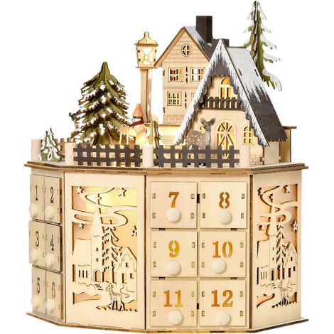 Calendrier de l'Avent en bois avec 24 tiroirs pour les fêtes de fin d'année (1/4)