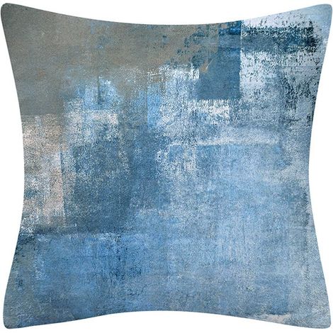 Housse de coussin décorative 18x18 (45x45cm) - Lot de 4 taies d'oreiller bleues avec motif artistique abstrait - Couvre-coussin moderne pour canapé, chambre - Vendu sans rembourrage (1/4)