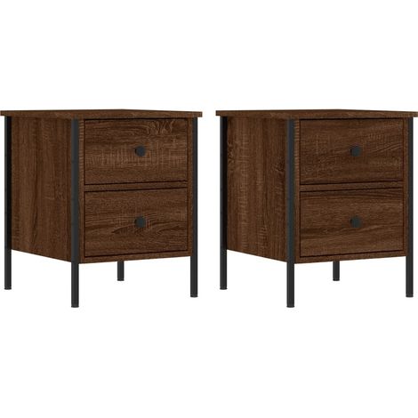 Juego de 2 mesitas de noche con dos cajones 40 x 42 x 50cm madera de ingeniería marrón y hierro DEC035857