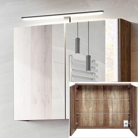 Spiegelschrank 80cm mit LED-Beluchtung PUEBLA-56 in Vintage Oak Nb. B/H/T ca. 80/75/16cm (1/5)