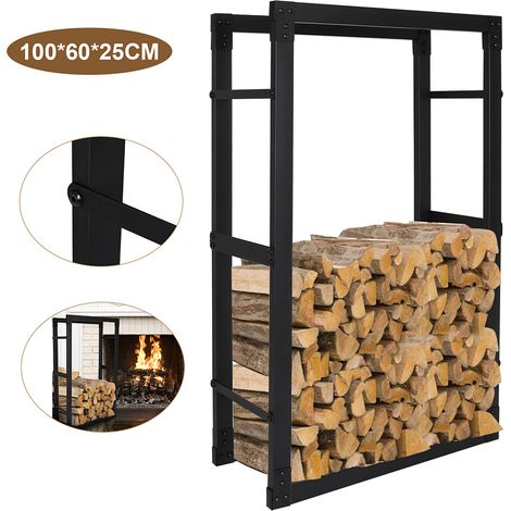 Jiubiaz estante para leña de chimenea ayuda de apilado 100×60×25 cm de metal resistente a la intemperie almacenamiento para leña (1/5)