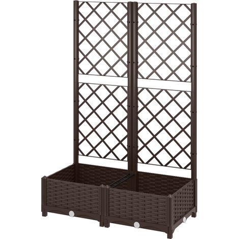 Raised Garden Bed Trellis- Plastic Planter Bo Drainage Holes- Drain Plugs Water Reservoirs for Climbing Plants- Vegetables- Flowers- Brown (1/5)
