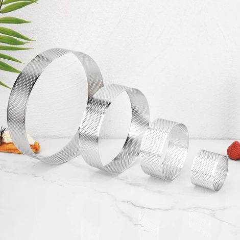 4 Anneau à Tarte Acier Inoxydable Micro Perforé 6 10 15 20cm Pâtisserie