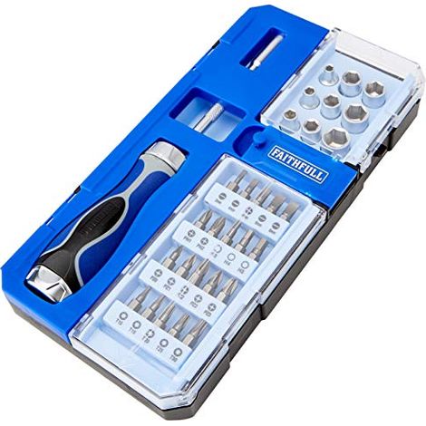 Faithfull SDSET33R - Set di cacciaviti e bussole a cricchetto, 33 pezzi (1/2)