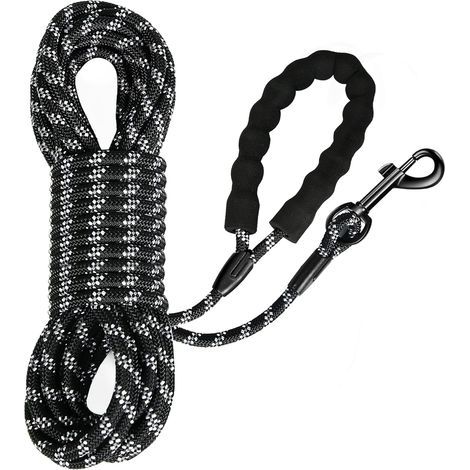 Longe pour Chien, Long Laisse Chien Corde avec Poignée Rembourrée pour Chiens de Petites à Grandes Taille, Noir (5m) (1/5)