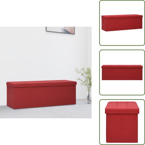 The Living Store Banc de rangement pliable Rouge bordeaux Faux lin - Banc d'entrée (1/5)