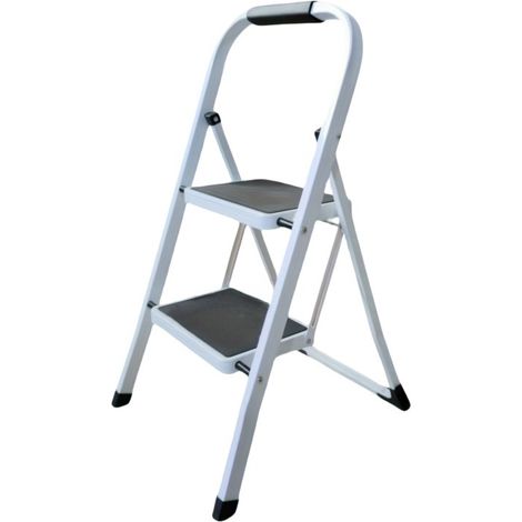 Escabeau pliable 2 marches, léger adultes, marches antidérapantes, main courante, cuisine maison, 2 marches, capacité 150 kg (1/5)