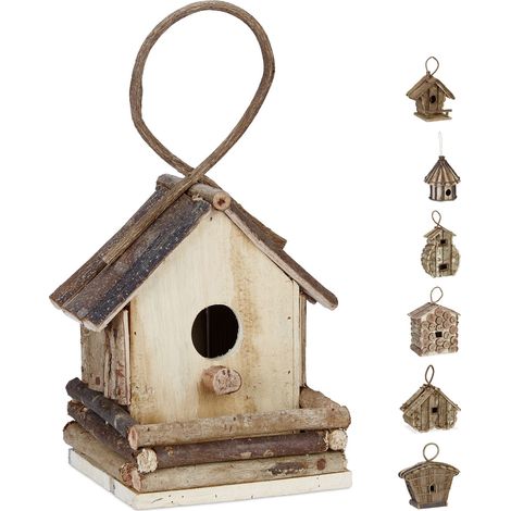 Relaxdays Casetta per uccelli da appendere in legno non trattato per balcone e giardino, 32x18x14,5 cm, naturale (1/5)