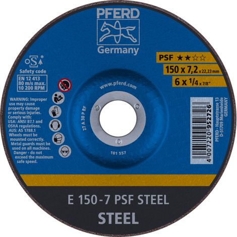 PFERD TOOLS Schruppscheibe E 150x7,2x22,23 mm Universallinie PSF STEEL für Stahl 10 Stk