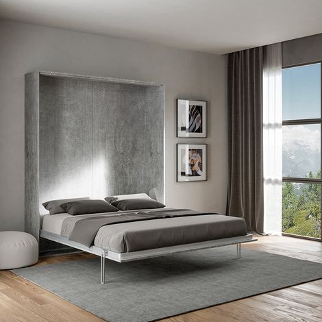 Cama matrimonio 160 x 190 cm abatible armario gris pared Kentaro Concrete (1/5)