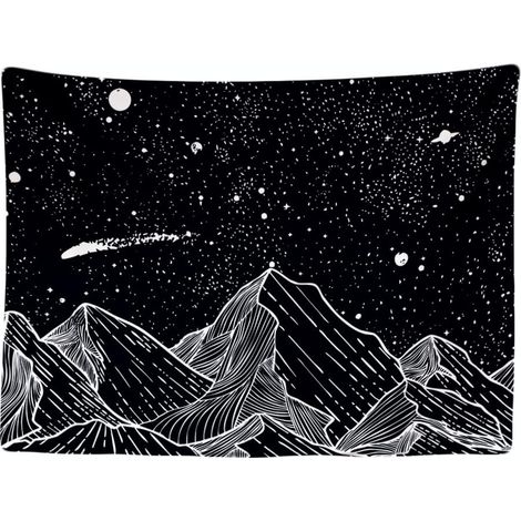 Dekorativer Wandteppich fürs Schlafzimmer – Berge, Natur, Weltraum, Schwarz-Weiß – 200 x 150 cm (1/5)