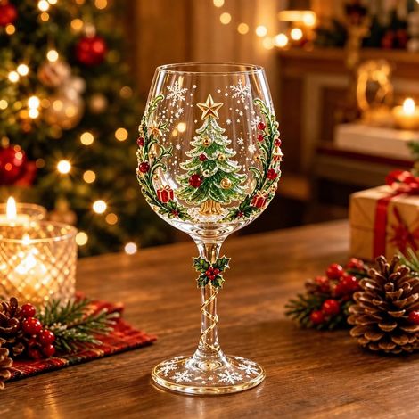 Verre à pied arbre de Noël en verre borosilicate transparent, coupe festive pour vin et table de fête – Livraison gratuite