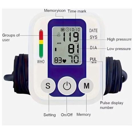 Tensiomètre de bras, tensiomètre professionnel avec 2 séries de 120 réglages mémorisables, fonction de surveillance de la fréquence cardiaque, tensiomètre électronique de bras avec brassard ajustable. (1/3)
