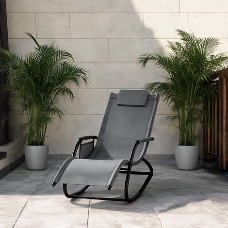 Chaise longue inclinable en métal avec tissu polyester gris (1/5)
