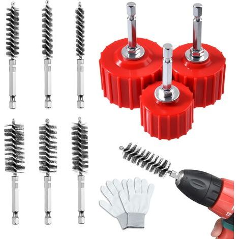 9-teiliges Kupferrohrreiniger-Set für Bohrmaschinen, Werkzeug zur Reinigung von Metallspänen an Bohrmaschinen (1/5)