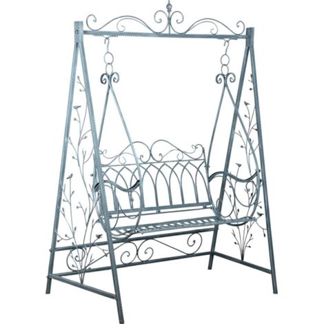 Garden Swing Bench - Metal - L147 x W90 x H215 cm - Grey