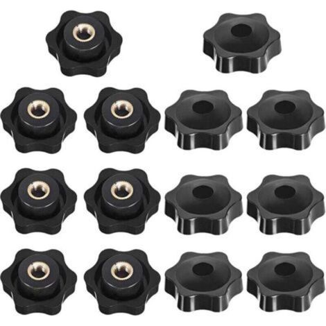 Bouton de Serrage Tête étoile, Étoile Tête Écrous De Serrage Bouton, Serrage Écrous Poignée Forme Étoile, Bouton De Serrage De Filetage, pour Machine-outil, Noire, M6, 14 Pièces