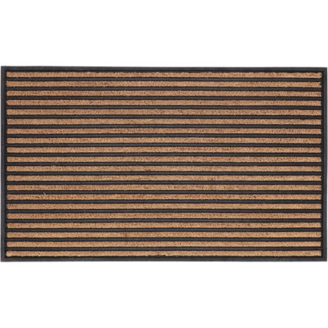 Paillasson à rayures en caoutchouc et fibre de coco - Noir/Beige - Taille L - L 76,2 x l 45,5 cm - Livraison gratuite (1/3)