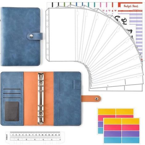 Classeur Enveloppe Budget, Lot de 30 Classeur Budget A6 en PU Cuir avec 12 Feuilles de Budget 1 Règle 10 Dégager Poches Zi CLASSEUR (1/4)