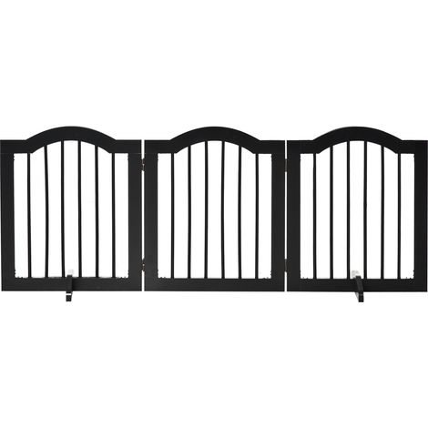 Barrière pour chien en 3 parties, 154,5 x 61 cm, pliable avec porte, barrière de sécurité avec 2 pieds de support, barrière d'escalier autoportante pour cuisine, couloir, noire